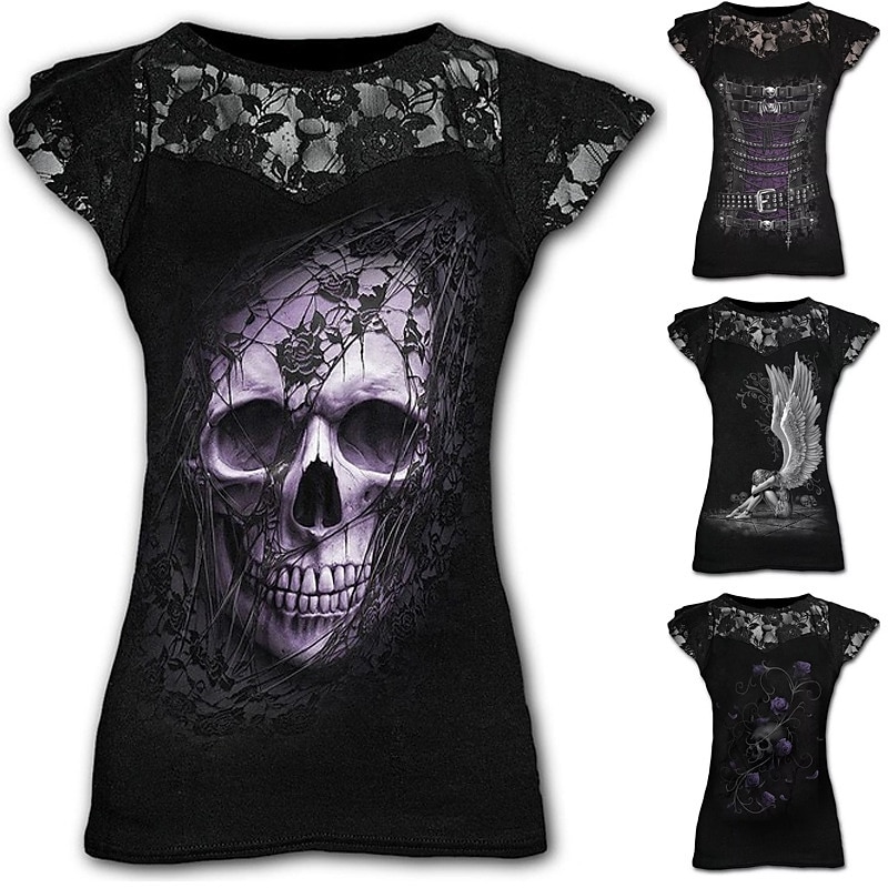 Retro Punk a gotika Trička Halloweenské kostýmy Kostra Czaszka Krajka Dámské Plesová maškaráda Večírek Dospělé Tričko 2025 - $21.99 –P1