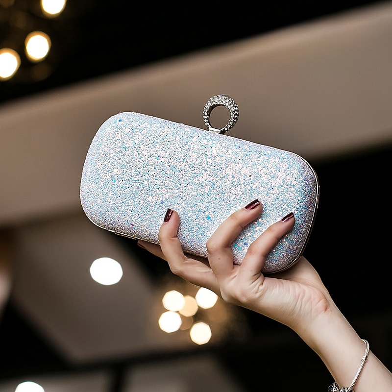 Women's Clutch Evening Bag Wristlet Clutch Bags PU Leather Party Bridal Shower Holiday Rhinestone Large Capacity Lightweight Durable Solid Color Small white Small black Small blue 2025 - $26.99 –P11