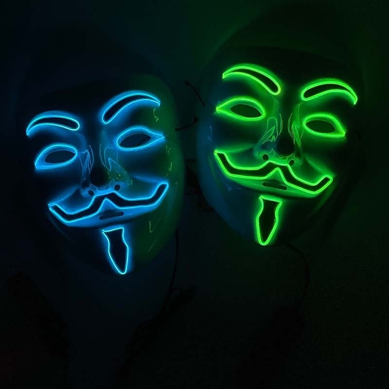 világító V-alakú hideg fény led műanyag vendetta négyszínű maszk halloween horror álarcos parti kellékek 2025 - $19.99 –P8