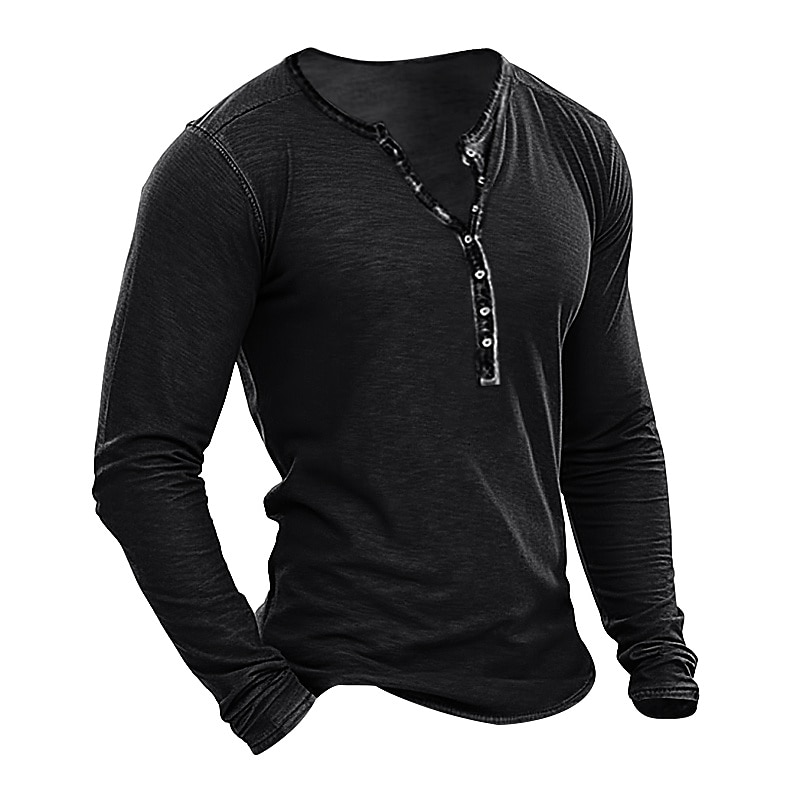 Herr T-shirt Henleytröja T-tröja Slät Henley Gata Semester Långärmad Kläder Mode Designer Grundläggande 2025 - $18.99 –P4
