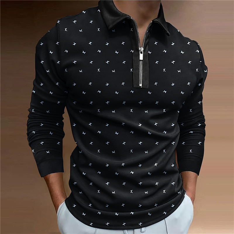Herre Poloskjorter med glidelås Golf skjorte Langermet Poloskjorter Skjorter med krage Business Casual Arbeidstøy Formell klær Festivalklær 3D-utskrift Kvart zip-polo Olivengrønn Vin Navyblå 2026 - $25.99 –P5