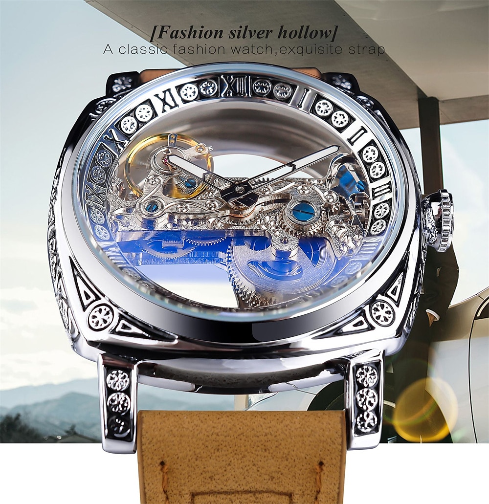 FORSINING Women Men Mechanical Watch Luxury Large Dial Fashion Business Hollow Skeleton Automatic Self-winding Luminous Waterproof Leather Strap Watch 2025 - $104.99 –P1