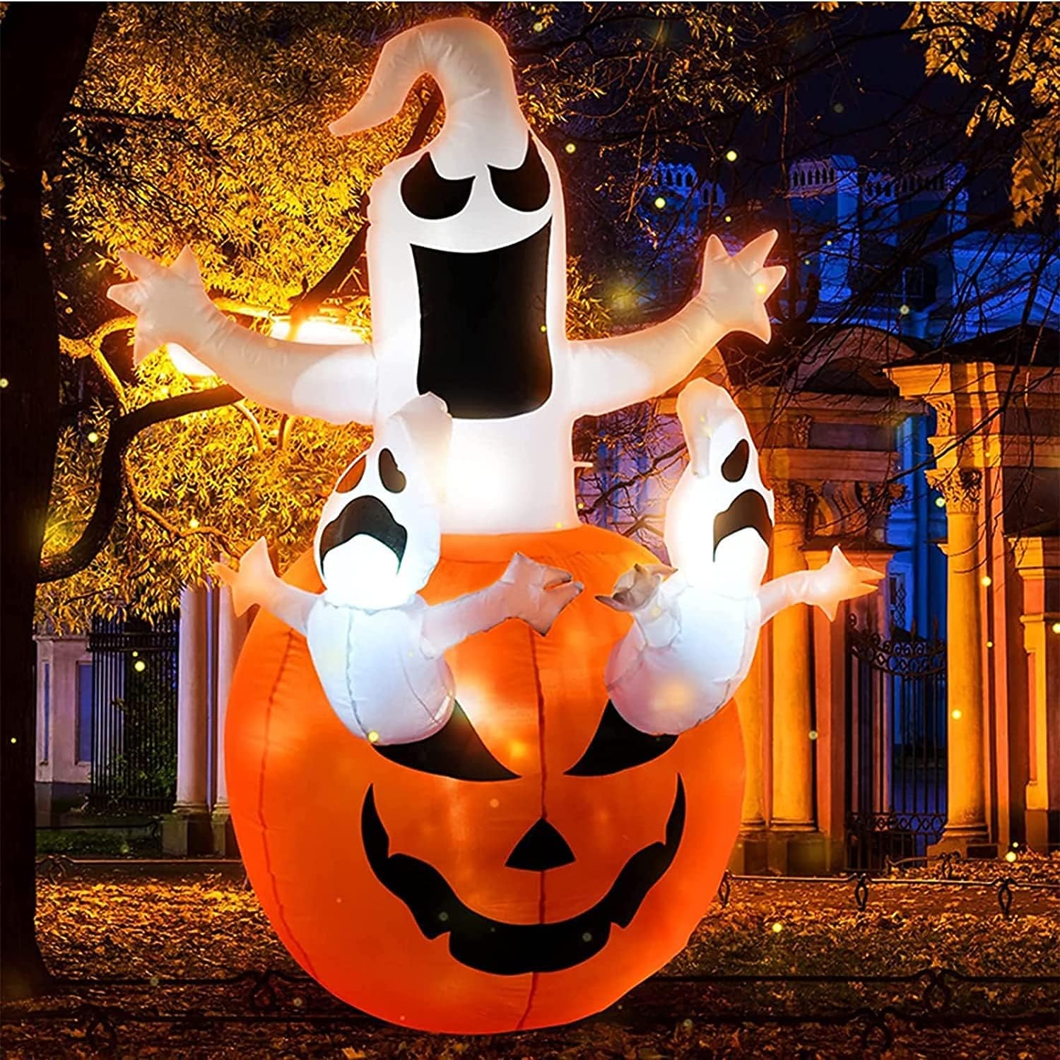 Decoraciones de Halloween, calabaza inflable de Jack-O-Lantern y fantasmas de 6 pies, exhibición de patio LED para exteriores inflable, impermeable 2025 - $64.99 –P4