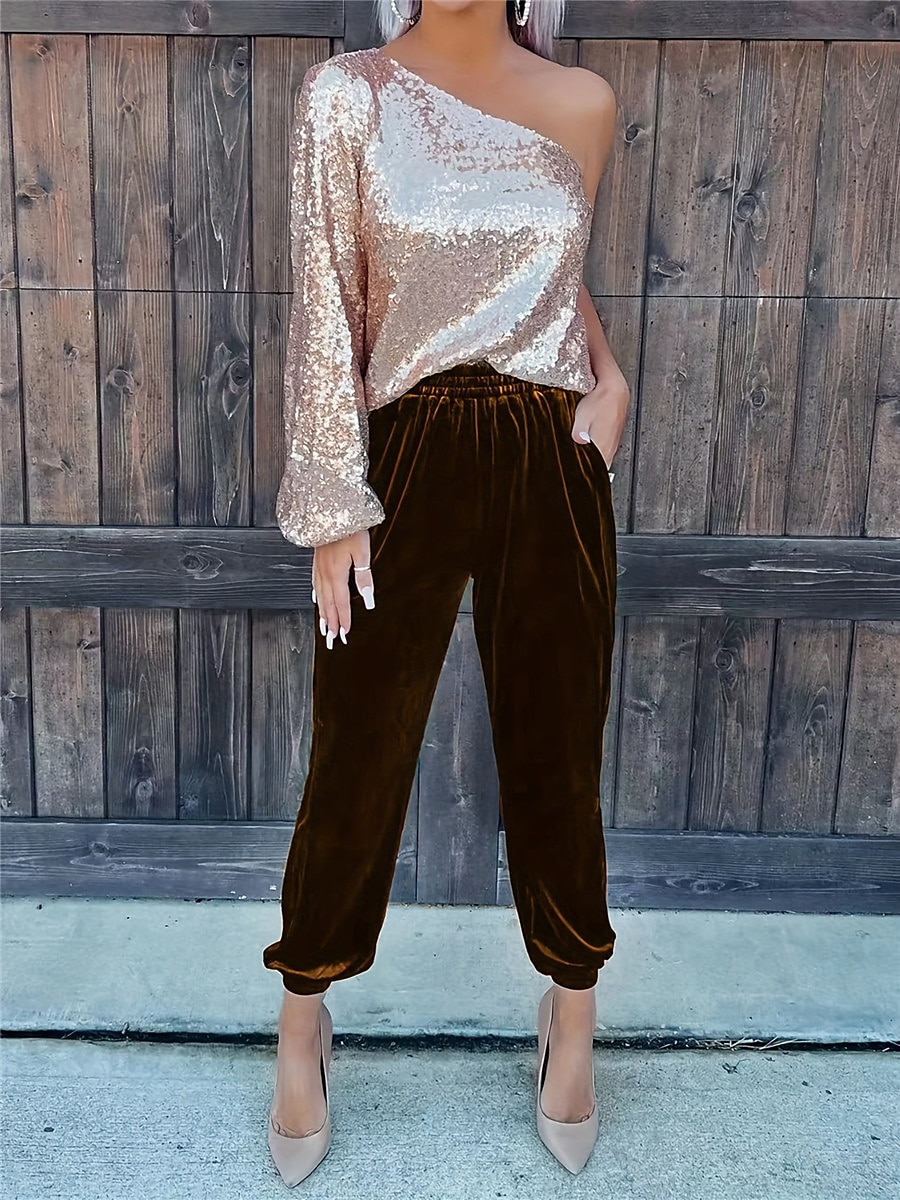 Women's Sweatpants Joggers Velvet Pants Trousers Full Length Pocket Micro-elastic High Waist Fashion Streetwear Party Dark Brown Black S M Fall & Winter 2025 - $22.99 –P10