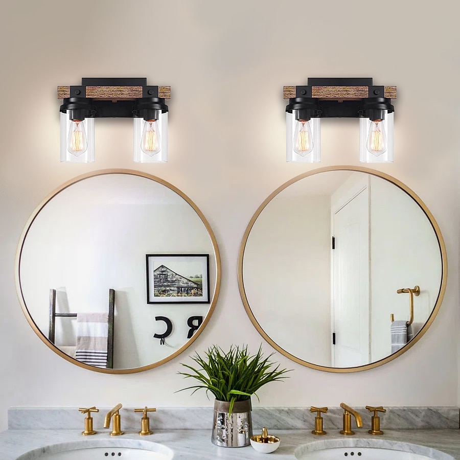 Corpuri de iluminat baie de fermă, 1/2/3 lumini lumini de baie pe oglindă, lumini de vanity din lemn rustic, abajur din sticlă semințe pentru baie, aplice vintage pentru baie, living, hol, dormitor 2025 - $134.99 –P11