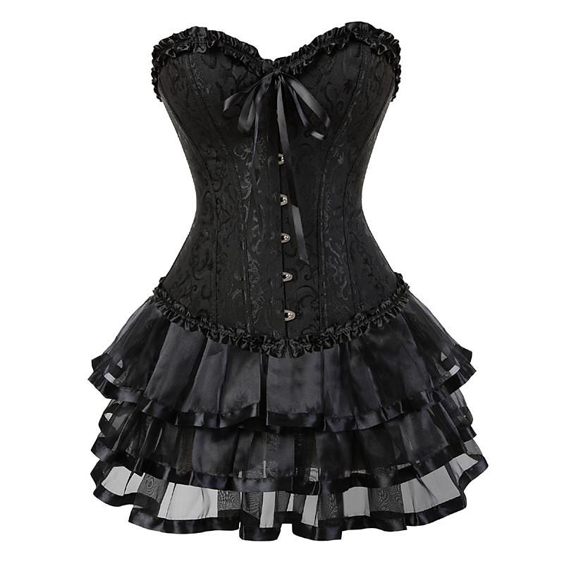 Retro Vintage Outfits Masquerade Pleated Drawstring Tummy Control Jacquard Women's Halloween Carnival Masquerade Performance Party Halloween Adults' Skirt Corset 2025 - $38.99 –P4