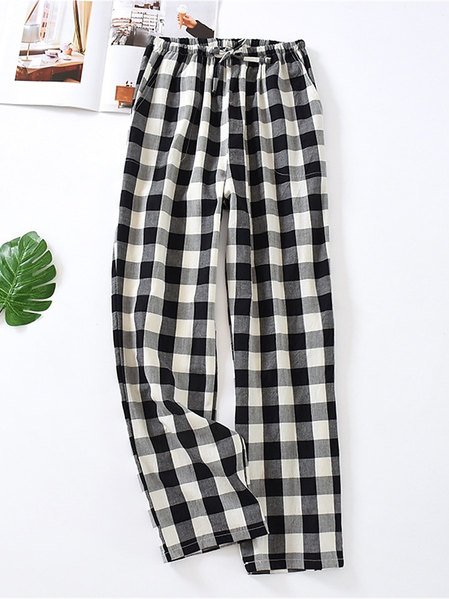 Calças femininas de loungewear calças de lounge grade/xadrez moda casual macio casa rua diário algodão respirável calça longa cintura elástica outono inverno roupas para casa de 2025 por $19.49 –P3