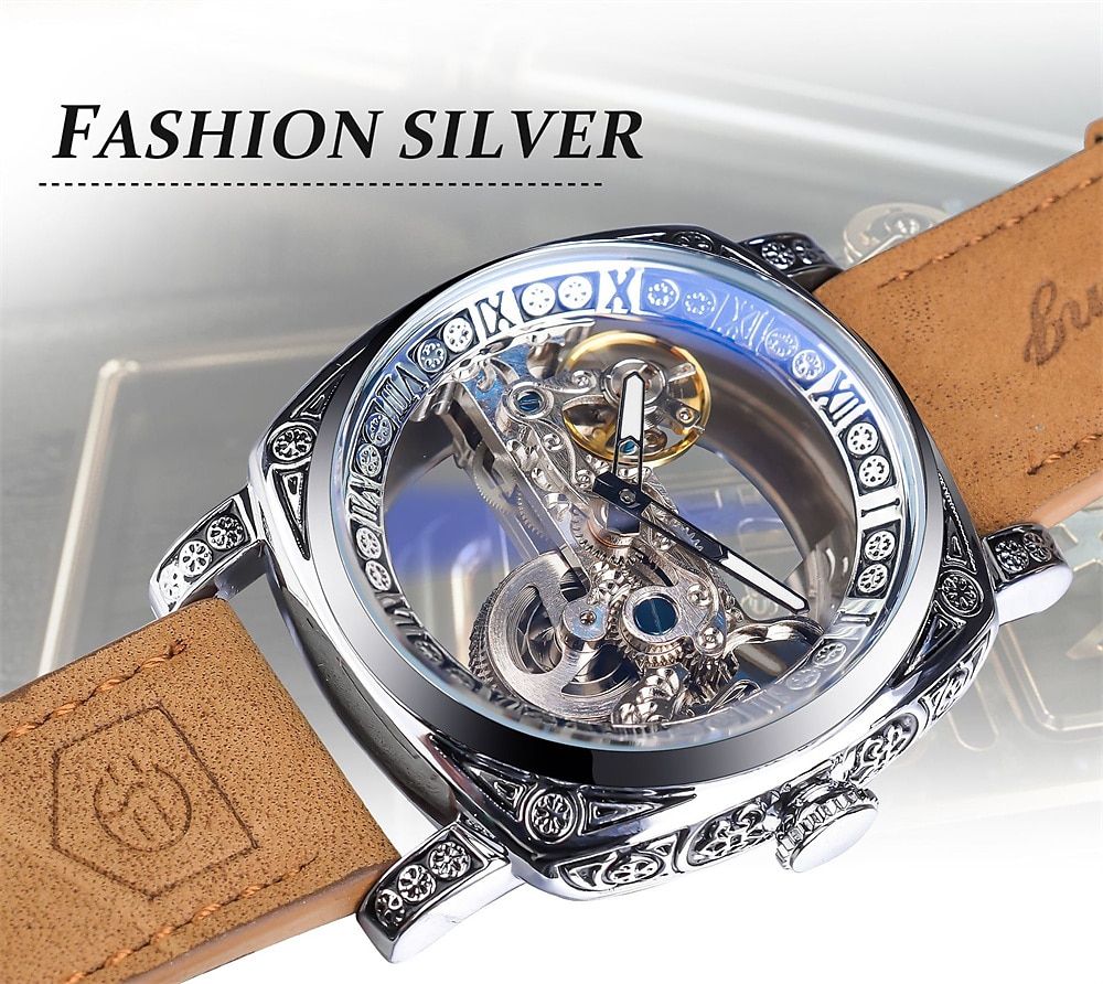 FORSINING Women Men Mechanical Watch Luxury Large Dial Fashion Business Hollow Skeleton Automatic Self-winding Luminous Waterproof Leather Strap Watch 2025 - $104.99 –P6