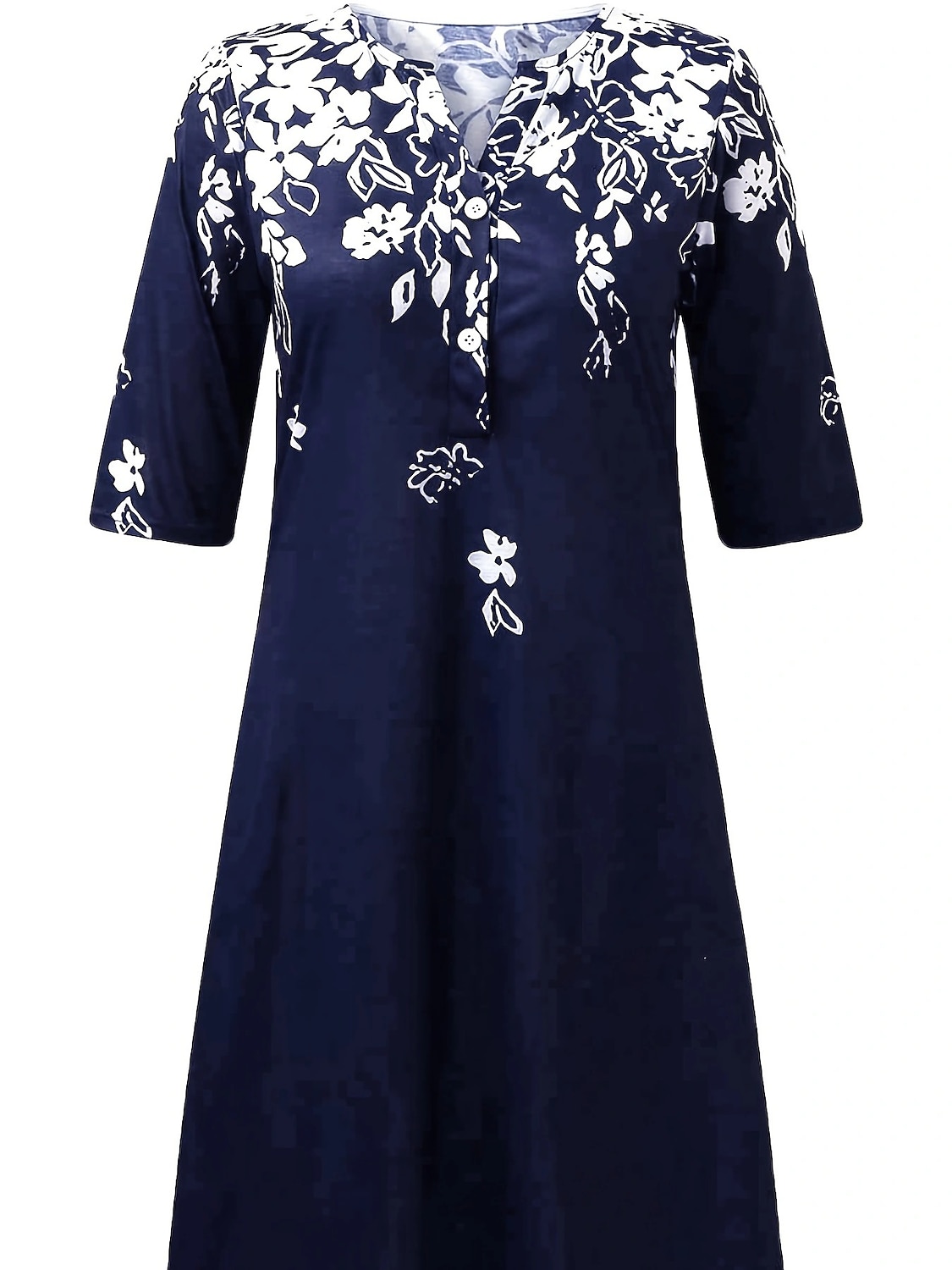 Női Midi Ruha Kényelmes Ruha Tengerészkék Félujjú Virágos Zsebes Nyár Tavasz Ősz V Nyak Vakáció Mindennapi Vakáció 2023 S M L XL XXL 3XL 2025 - $36.99 –P4