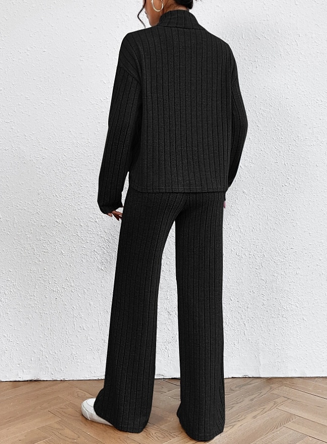 Femme Chaud Néon et lumineux Chemise Ensembles de pantalons Pantalon manche longue Col Roulé Couleur unie Casual Quotidien Noir Vert Véronèse Bleu Automne hiver Standard de 2025 ? $28.99 –P9