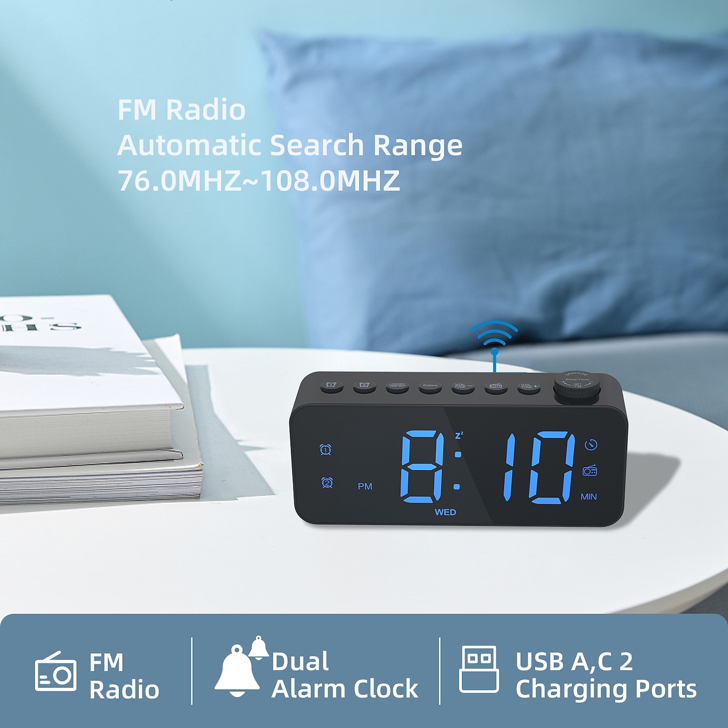 1pc Dynamic RGB Color Changing FM Radio Digital Alarm Clock with Sleep Timer and Dual Alarm - 8 Colors 12/24H Electronic LED Clock 2025 - $29.99 –P5