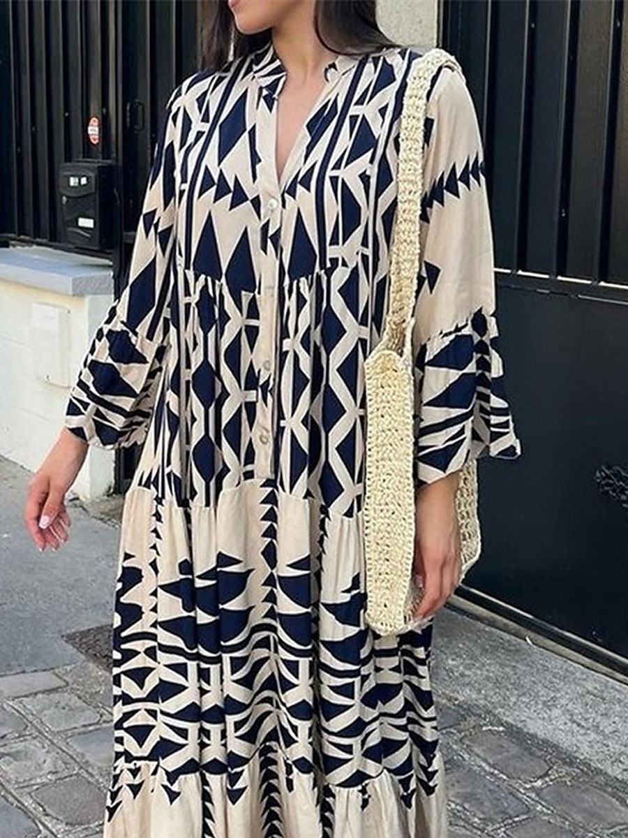 Women's Print Split Neck Long Dress Maxi Dress Bohemia Daily Vacation Summer Spring 2024 - $36.99 –P1