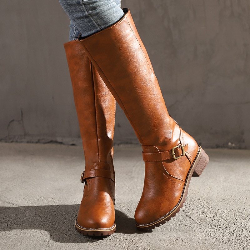 Women's Knee High Riding Boots with Side Zipper and Buckle – Classic Faux Leather Fall Winter Boots for Daily Wear, Commuting, and Outdoor Outfits 2025 - $42.99 –P2