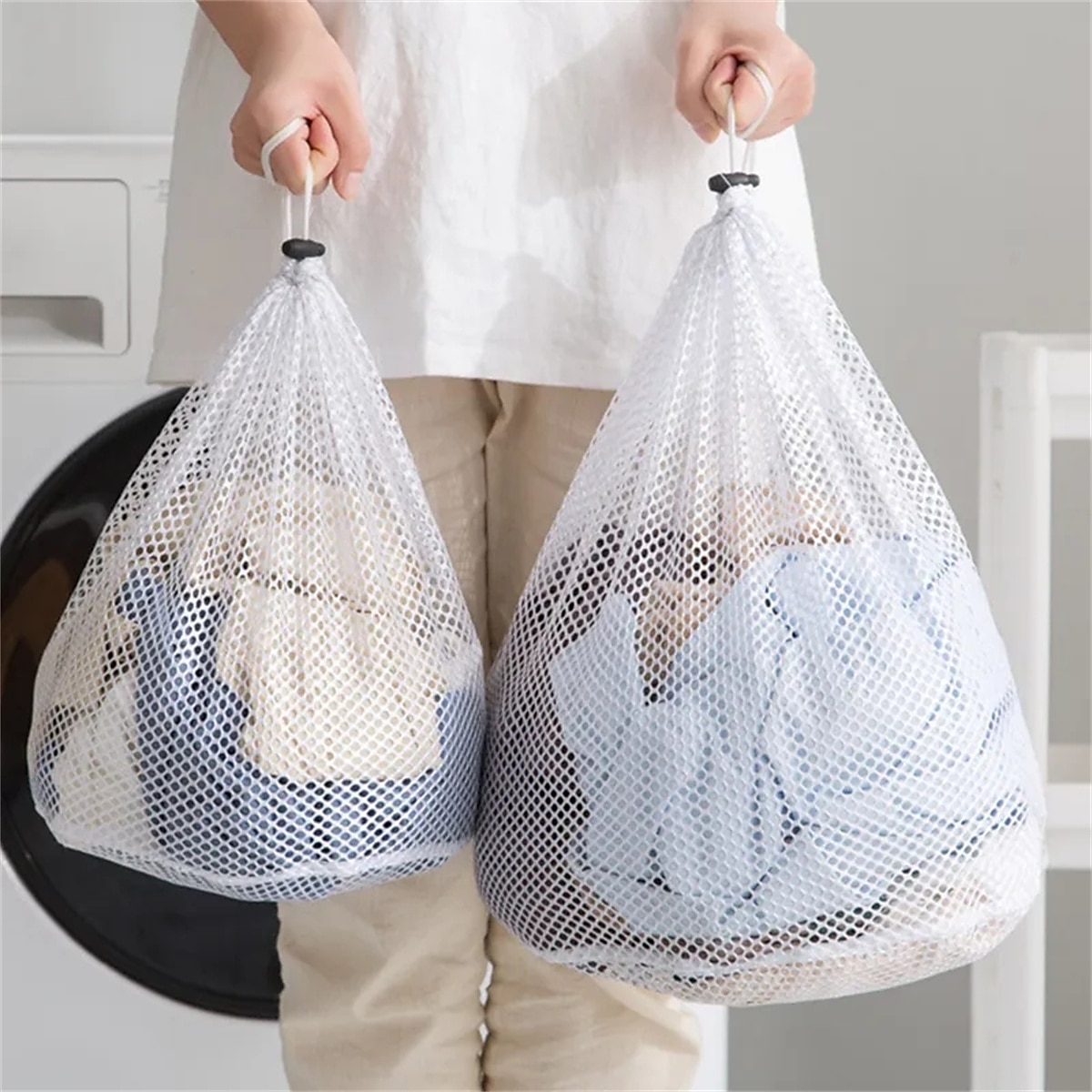 1PC Drawstring Mesh Underwear Laundry Basket Washing Bags Organizer Net Washing  Machine Bag Large Capacity Dirty Laundry Bag 2024 - $5.49
