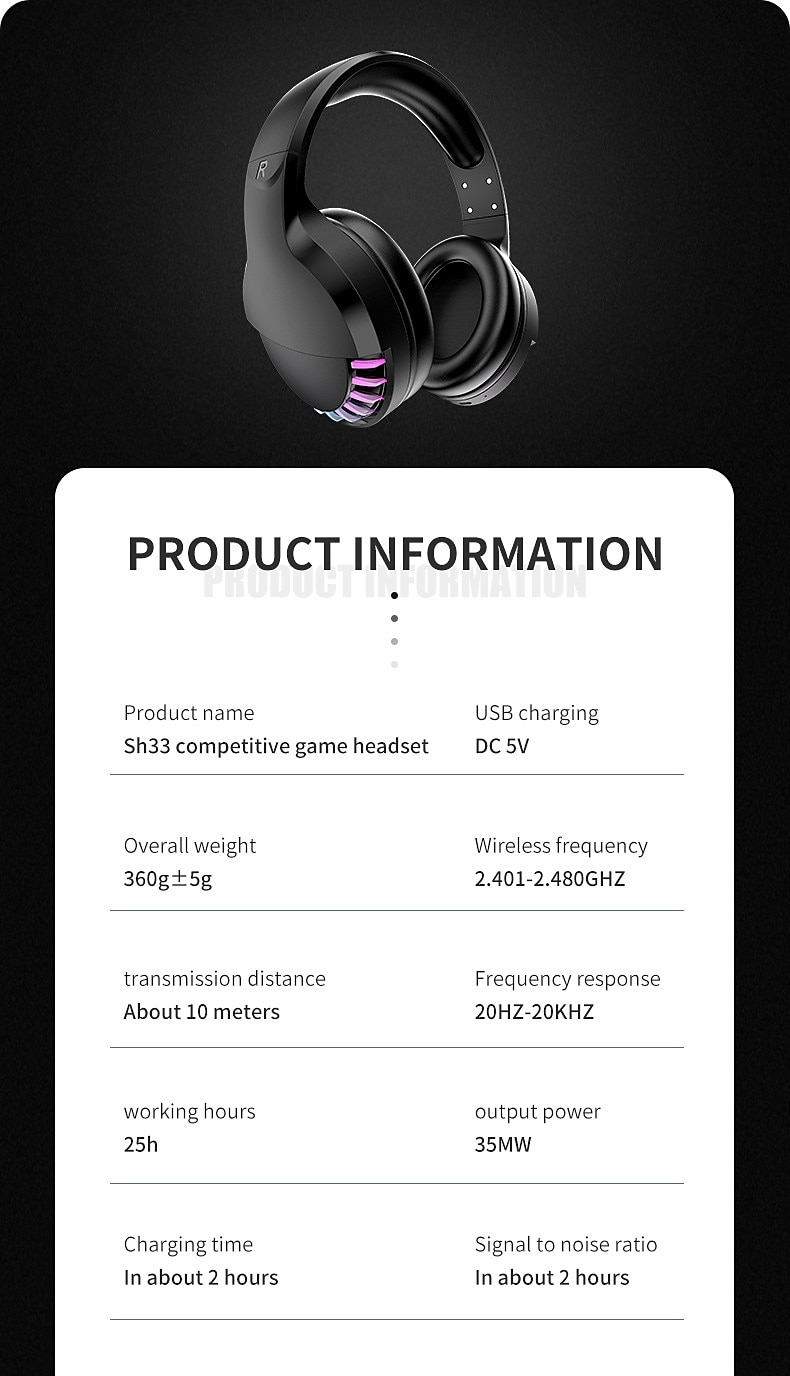 Wireless BT Headphone With Noise Cancellation HiFi Stereo Sound Mic Deep Bass Protein Earpad Rainbow RGB Backlight Rechageable Over Ear Headset For PC Mac Game Travel Class Home Office 2025 - $41.99 –P12