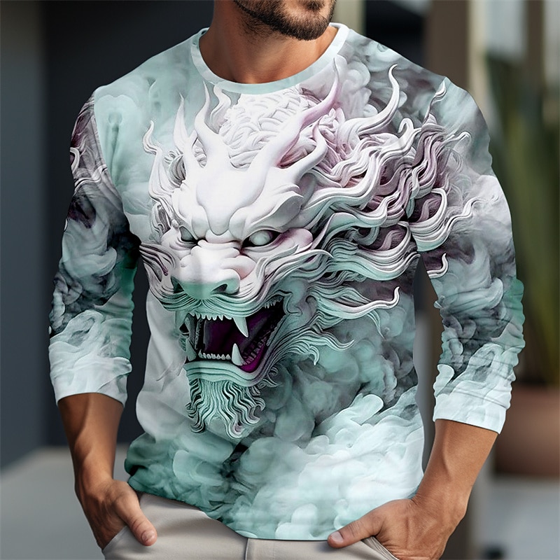 Hombre Animal Camiseta Camisetas gráficas Manga Larga Camiseta Impresión 3D Cuello Barco Camisa Design Casual Exterior Diario Vacaciones Burdeos Azul Piscina Verde Trébol Primavera verano Ropa S M L 2025 - $19.99 –P2