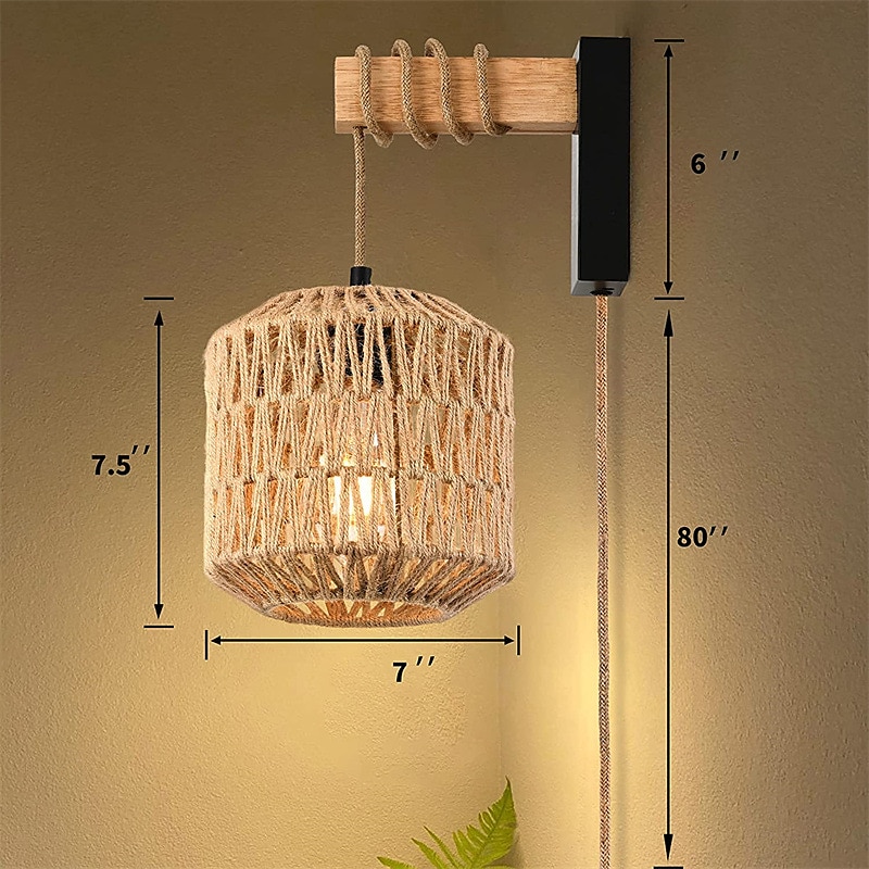 Vintage Campestre Lámparas de pared para interiores Sala de estar Comedor cuerda de cáñamo Luz de pared 110-120V 220-240V 2025 - $99.99 –P7