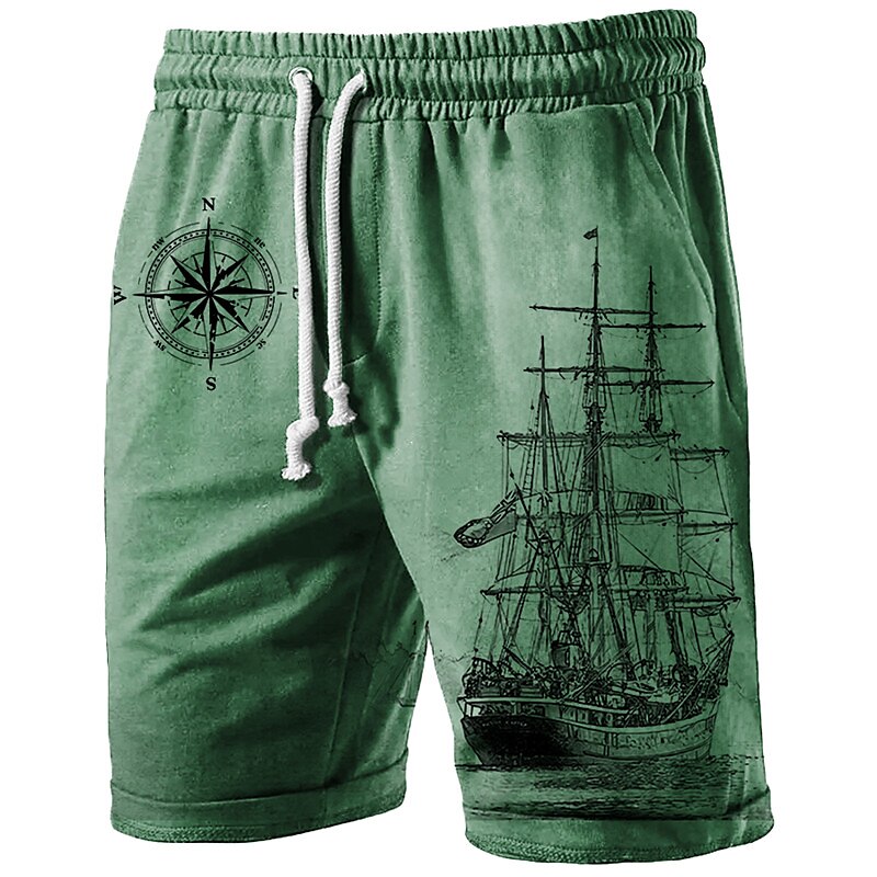 Men's Compass Sailboat Sweat Shorts Beach Shorts Terry Shorts Mid Waist Casual Athleisure Daily Holiday Streetwear Drawstring Elastic Waist 3D Print Designer Clothing Apparel 2025 - $19.99 –P2