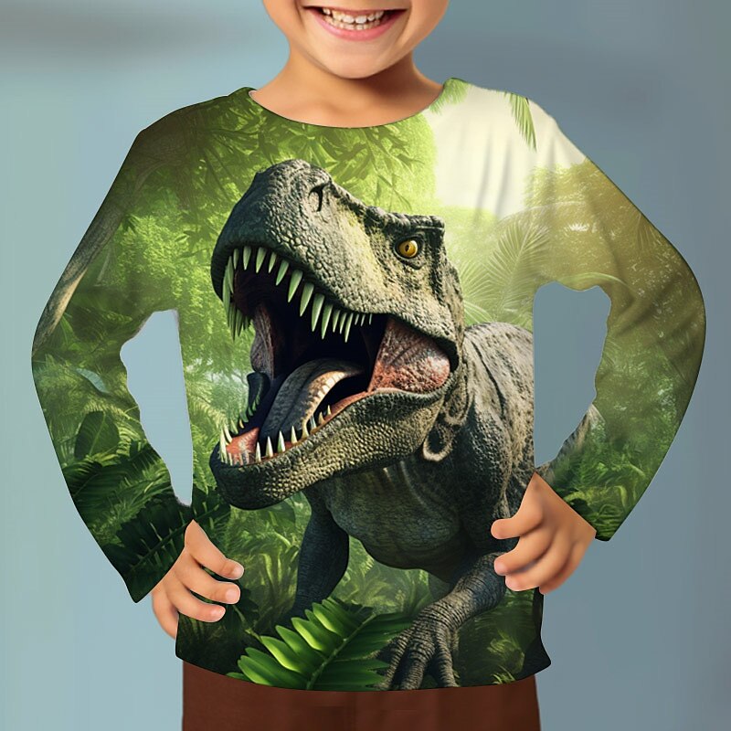Boys 3D Graphic Animal Dinosaur T shirt Tee Long Sleeve 3D Print Summer Spring Fall Sports Fashion Streetwear Kids 3-12 Years 4-12 Years Outdoor Casual Daily Regular Fit 2025 - $13.99 –P1