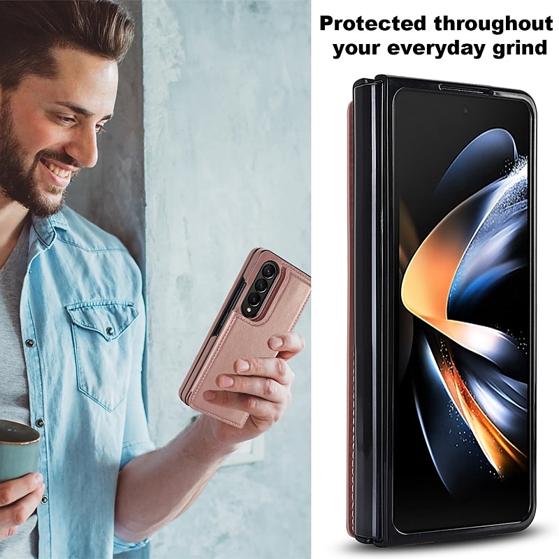 2025年 Samsung Galaxy Z Fold 6 Z Fold 5 Z Fold 4 Z Fold 3 用レザー電話ケース カードホルダー付き キックスタンド ソリッドカラー PC PUレザー コレクション – $25.99 –P3