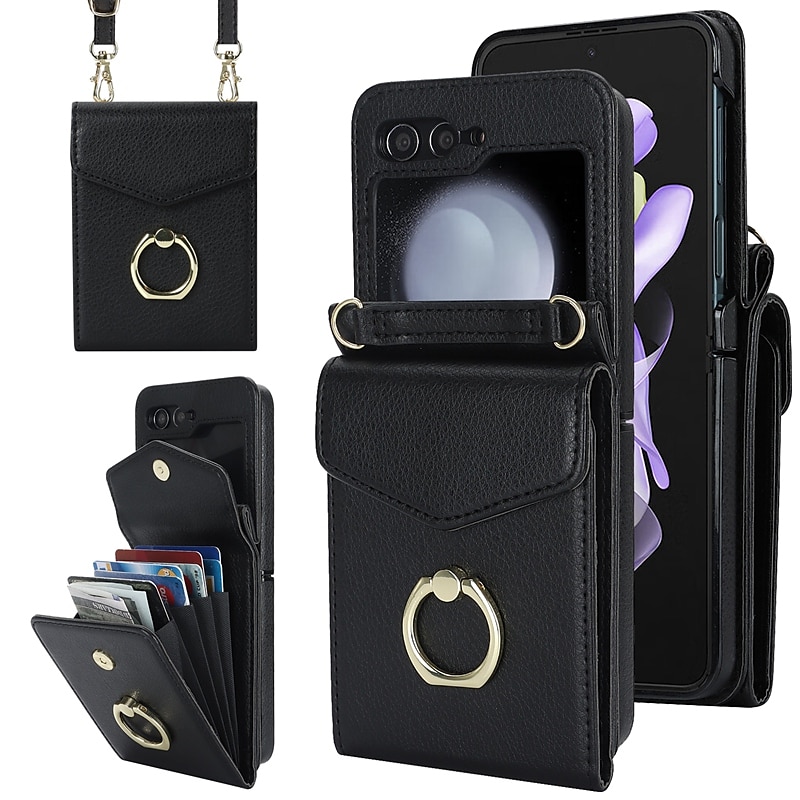 Handy Hülle Handyhüllen Für Samsung Galaxy Z Flip 7 Z Flip 6 Z Flip 5 Z Flip 4 Z Flip 3 Brieftaschenhülle Ringhalter mit Trageriemen Anti-Diebstahl Retro PC PU-Leder 2025 - $32.99 –P4