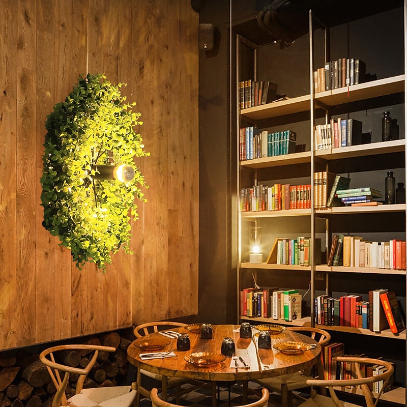 Lightinthebox plafoniere led lampada da parete in stile ghirlanda per piante e27 lampadina semi-elettrolitica a forma di ruota in ferro battuto finto pianta verde montaggio a parete bar caffetteria del 2025 a $187.99 –P2