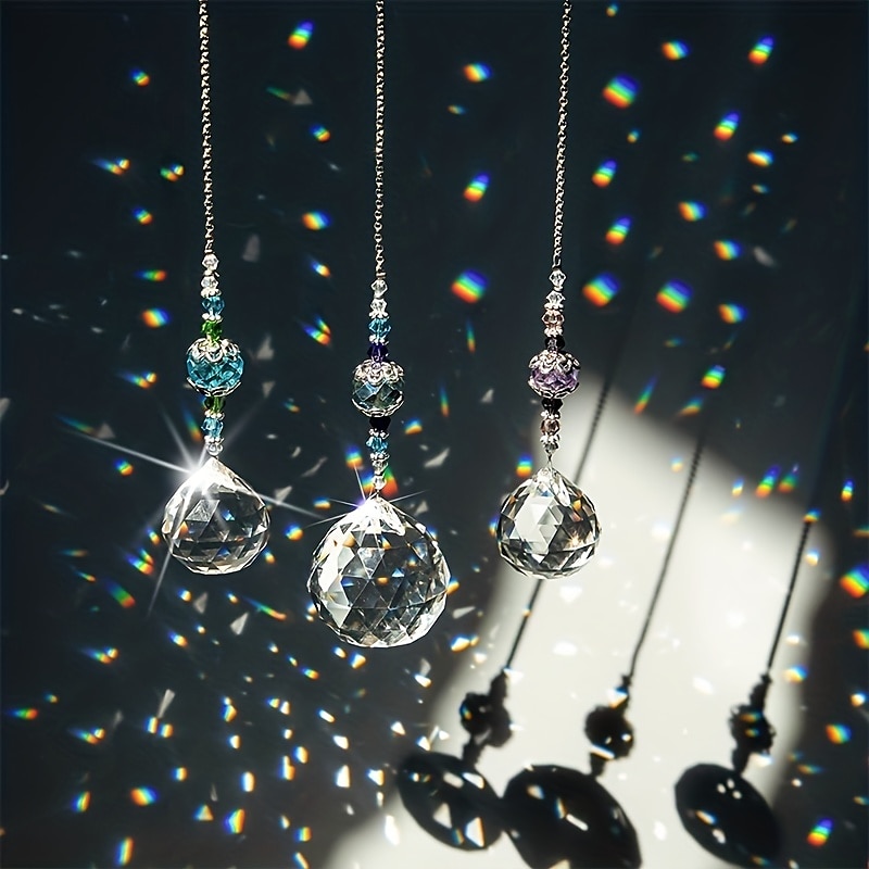 1 peça suncatcher de cristal, bola de prisma de janela, fabricante de arco-íris, pingente pendurado para casa, jardim, quintal, quarto, varanda, pátio, decoração de 2025 por $6.99 –P6