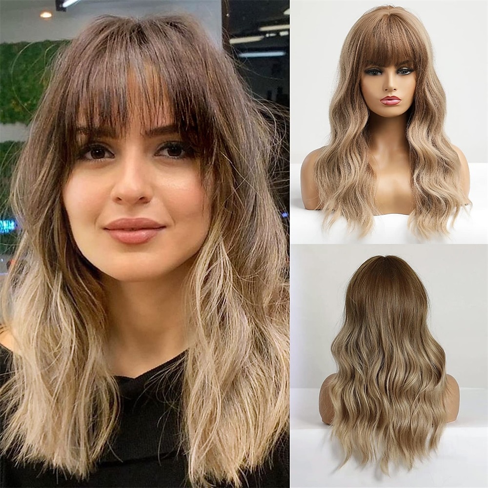 parrucche ramate con frangia parrucca zenzero parrucca rosso arancio parrucca ondulata lunghezza spalle parrucca parte centrale capelli per donna del 2025 a $21.99 –P4