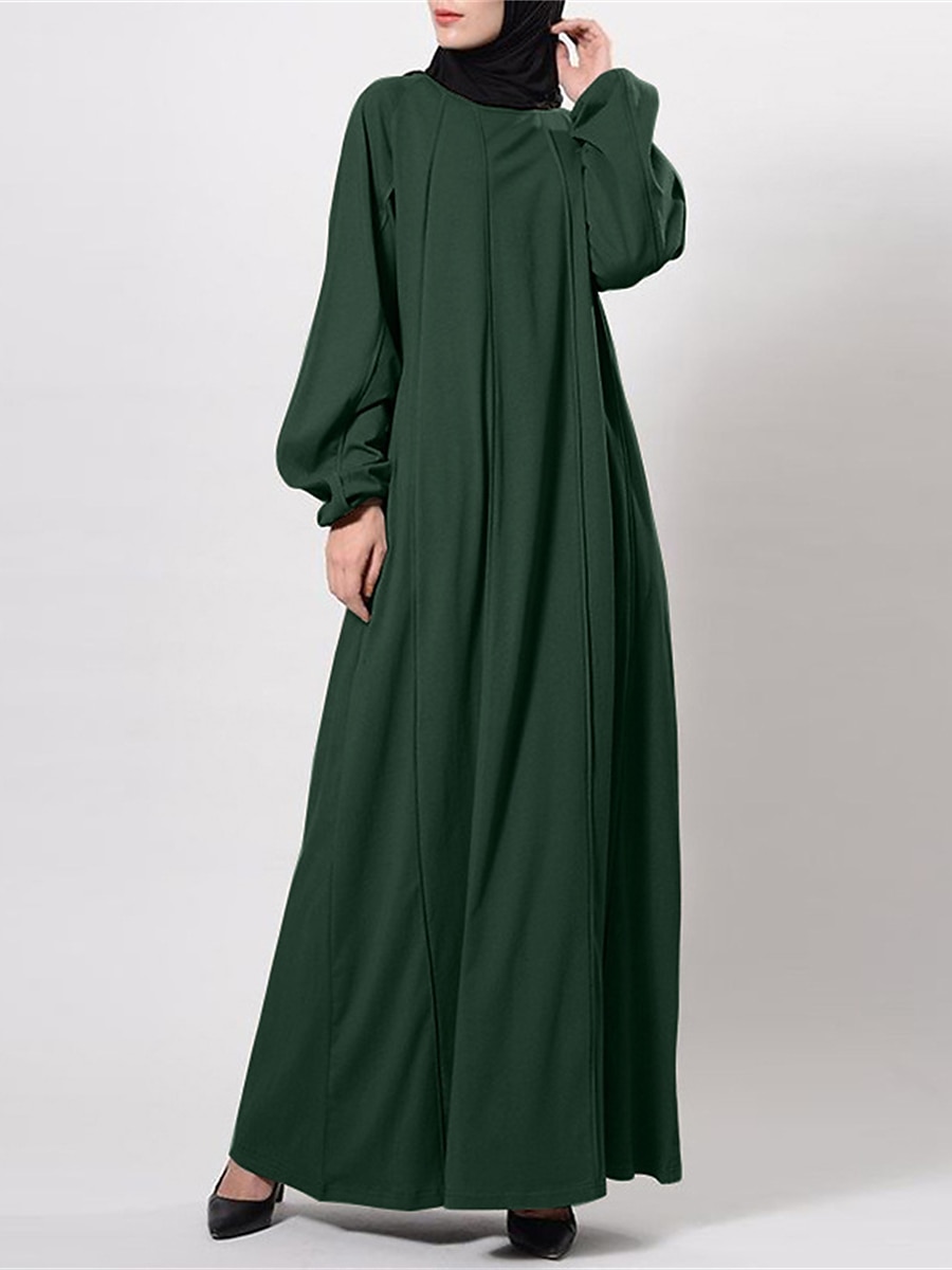 Abito lungo da donna, nero, marrone, verde, primavera, autunno, inverno, casual, abaya, classico, casual, stile da strada, all'aperto, per le vacanze, quotidiano, vestibilità ampia, tinta unita, scollo rotondo. del 2025 a $31.99 –P2