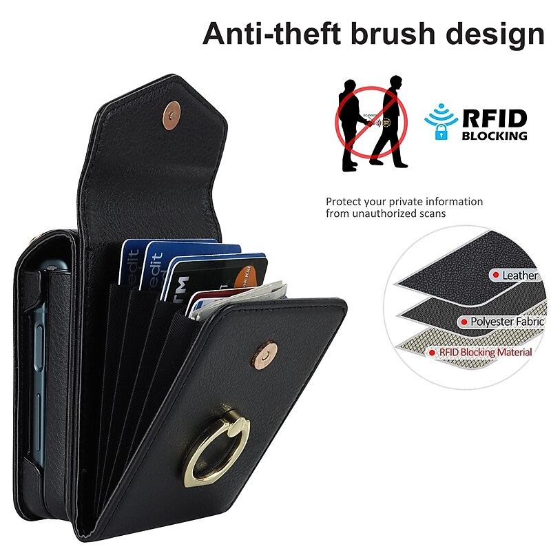 For Samsung Z Flip 5 Case With Card Holder & Ring Wallet Case