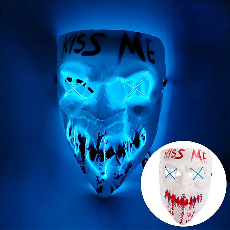 Halloween Led Mask Men's Kiss Me Luminous Mask Masquerade Cold Light LED Mask Halloween Horror Props (Battery Not Included) 2025 - $13.99 –P4