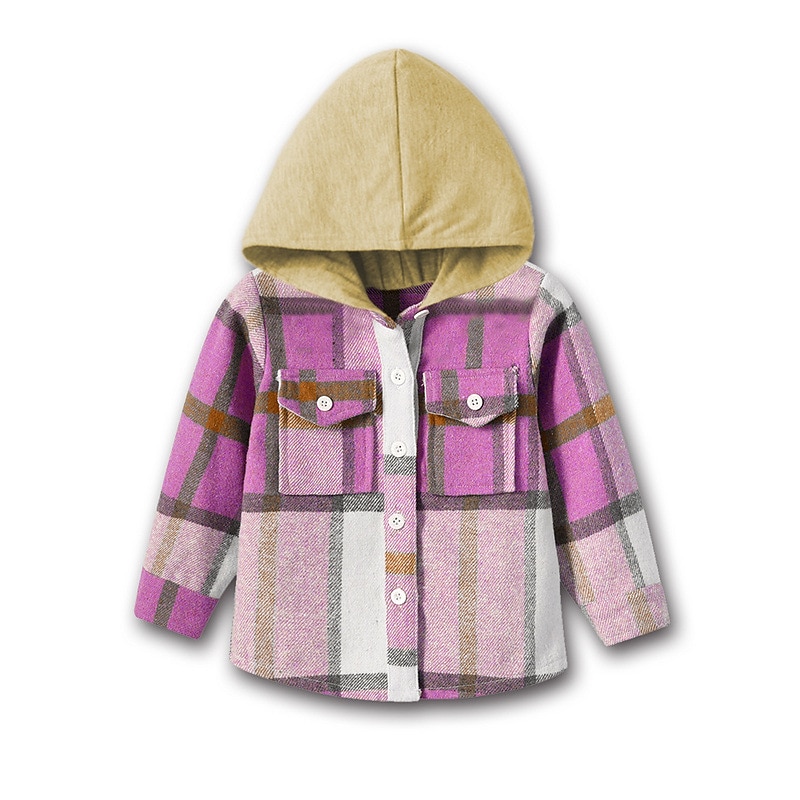 Barn Pojkar Kappa Hoodiejacka Ytterkläder Rutig Långärmad Knappar Täcka Utomhus Mode Streetwear Dagligen Vin Armégrön Rubinrött Höst Vinter 7-13 år 2025 - $28.99 –P5