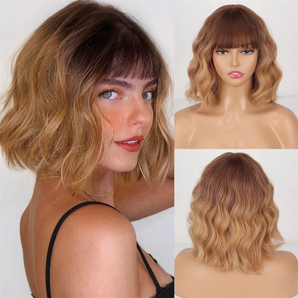 parrucca bianca corta con frangia parrucche di capelli bianchi ondulati per le donne parrucche sintetiche ondulate di lunghezza della spalla bianca parrucche dall'aspetto naturale parrucca in fibra del 2025 a $24.99 –P3