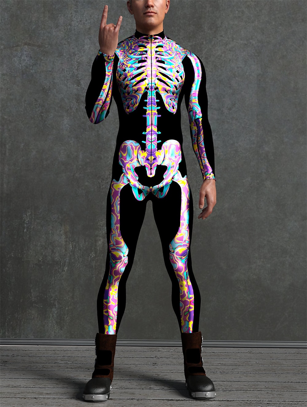 Totenkopf Halloween Cosplay Kostüm Bodysuits Ganzkörper-Catsuit Karnevalskostüm Ganzkörperanzug Einteiler Gruseliges Kostüm Kinder Erwachsene Herren Damen Maskerade Karneval Party Halloween Einfache 2025 - $37.99 –P13