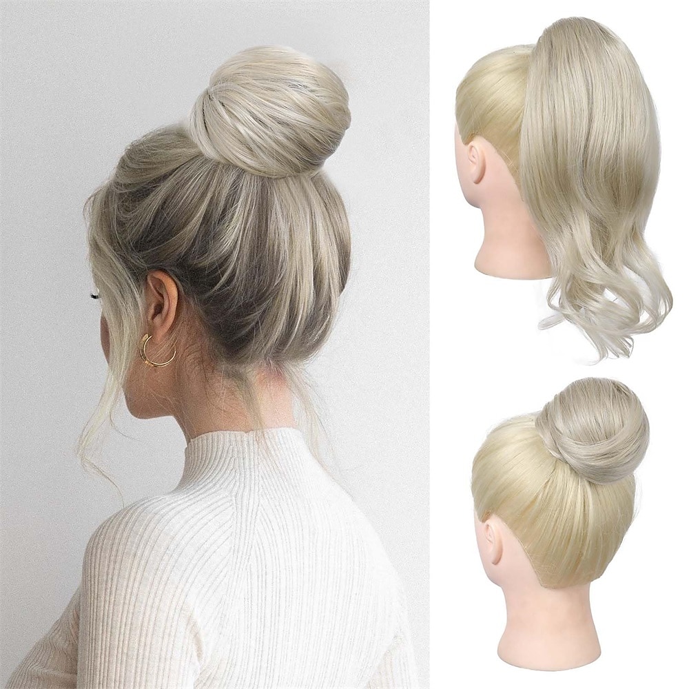 chignon en désordre haut noeud clip en chignon faux chignon queue de cheval extension 12 pouces synthétique chignon chignon postiche pour les femmes noir de 2025 ? $17.49 –P2