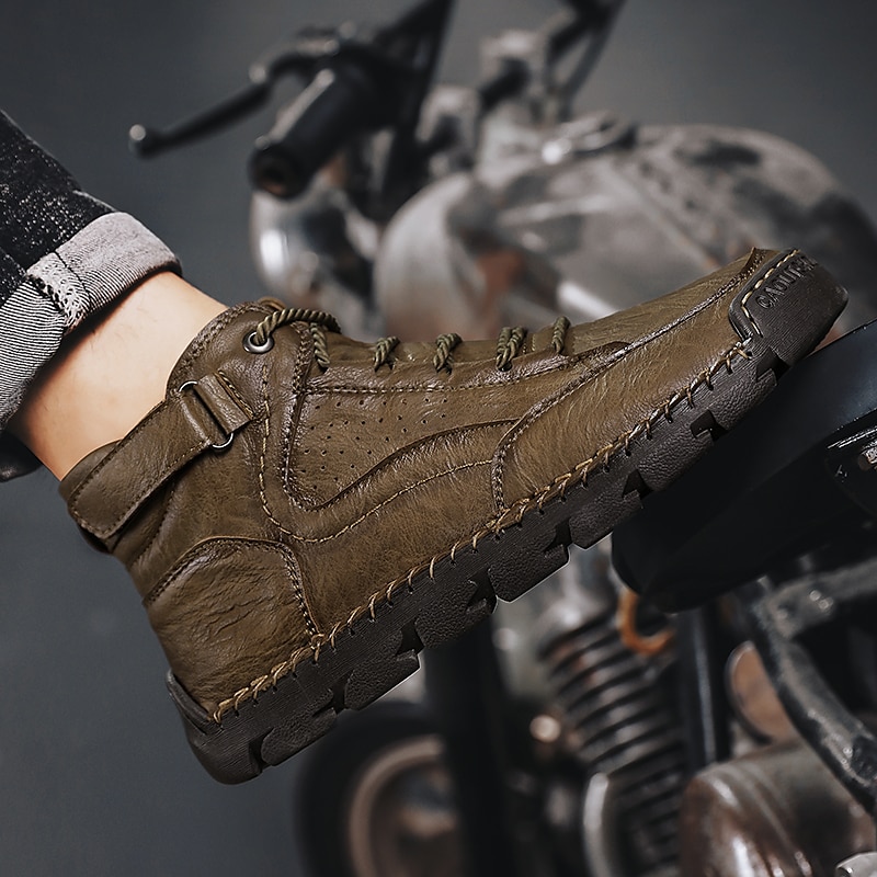 Men's Brown Leather Ankle Boots – Handmade Stitching, Lace-Up Design, and Durable Non-Slip Sole for Outdoor and Casual Wear 2025 - $54.99 –P2