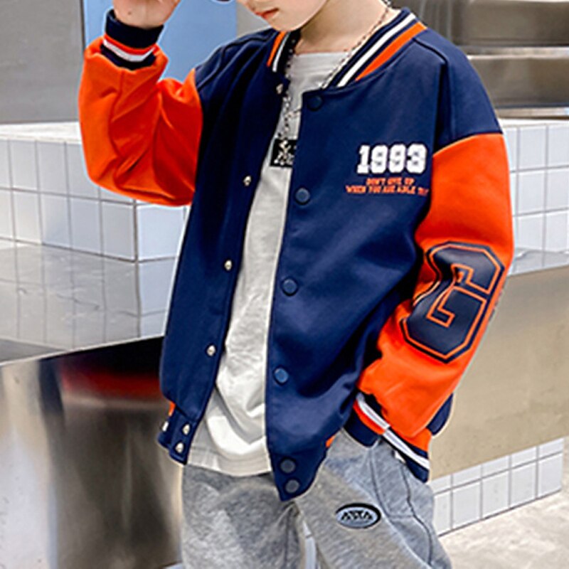 barn pojkar ytterkläder basebolljackor ytterkläder färg block bokstav långärmad fickkappa skolsport mode streetwear grön höst vinter 7-13 år 2025 - $21.99 –P7