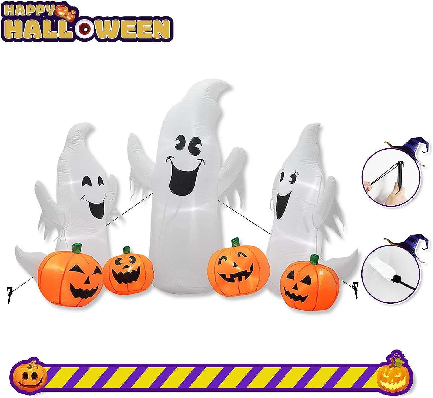 7FT Long Halloween Inflatable Lighted Ghosts and Pumpkins, 3 Ghosts Inflatables with Led Lights for Home Yard Lawn Indoor Halloween Outdoor Decoration 2026 - $66.99 –P2