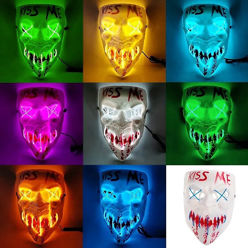 Halloween Led Mask Men's Kiss Me Luminous Mask Masquerade Cold Light LED Mask Halloween Horror Props (Battery Not Included) 2025 - $13.99 –P1