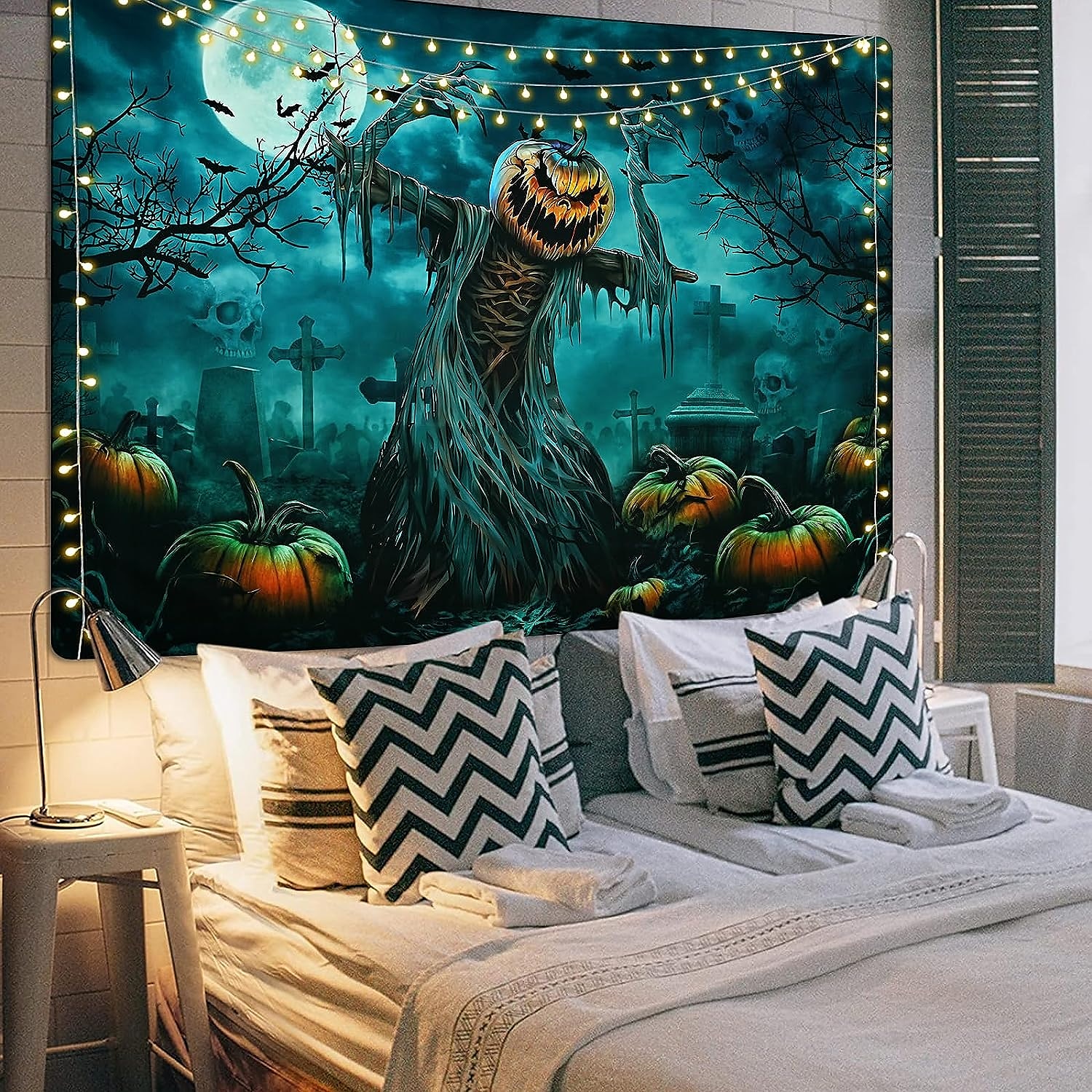 halloween skumle utskårne gresskar hengende billedvev veggkunst stor billedvev veggmaleri dekor fotografi bakteppe teppe gardin hjem soverom stue dekorasjon halloween dekorasjoner 2025 - $13.99 –P2
