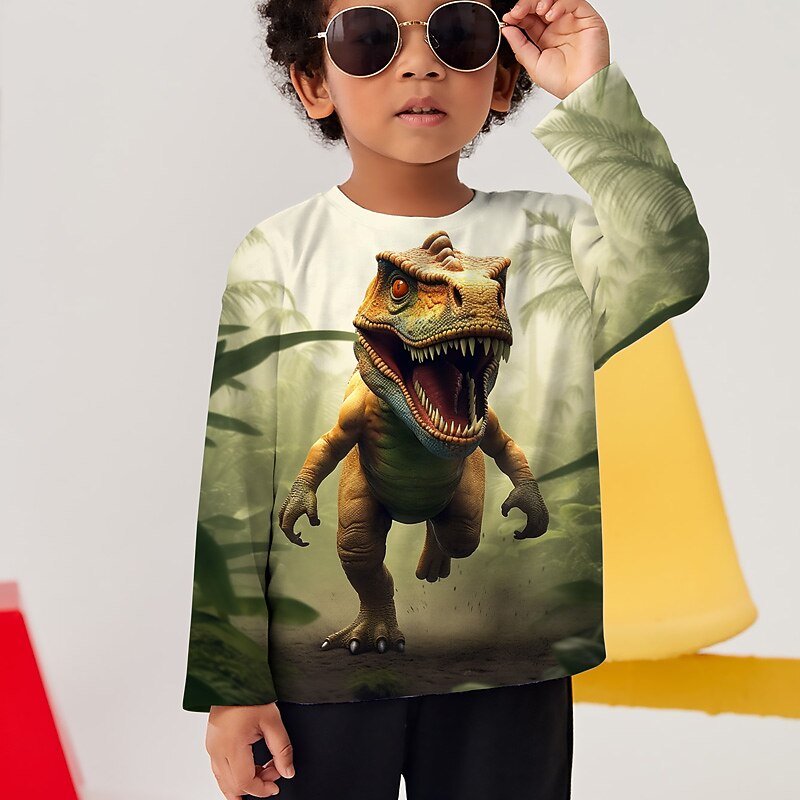 Fiú 3D Grafika Állat Dinoszaurus Póló Hosszú ujj 3D nyomtatás Nyár Tavasz Ősz Sportok Divat Utcai sikk Gyerekek 3-12 év Szabadtéri Hétköznapi Napi Normál 2025 - $13.99 –P8