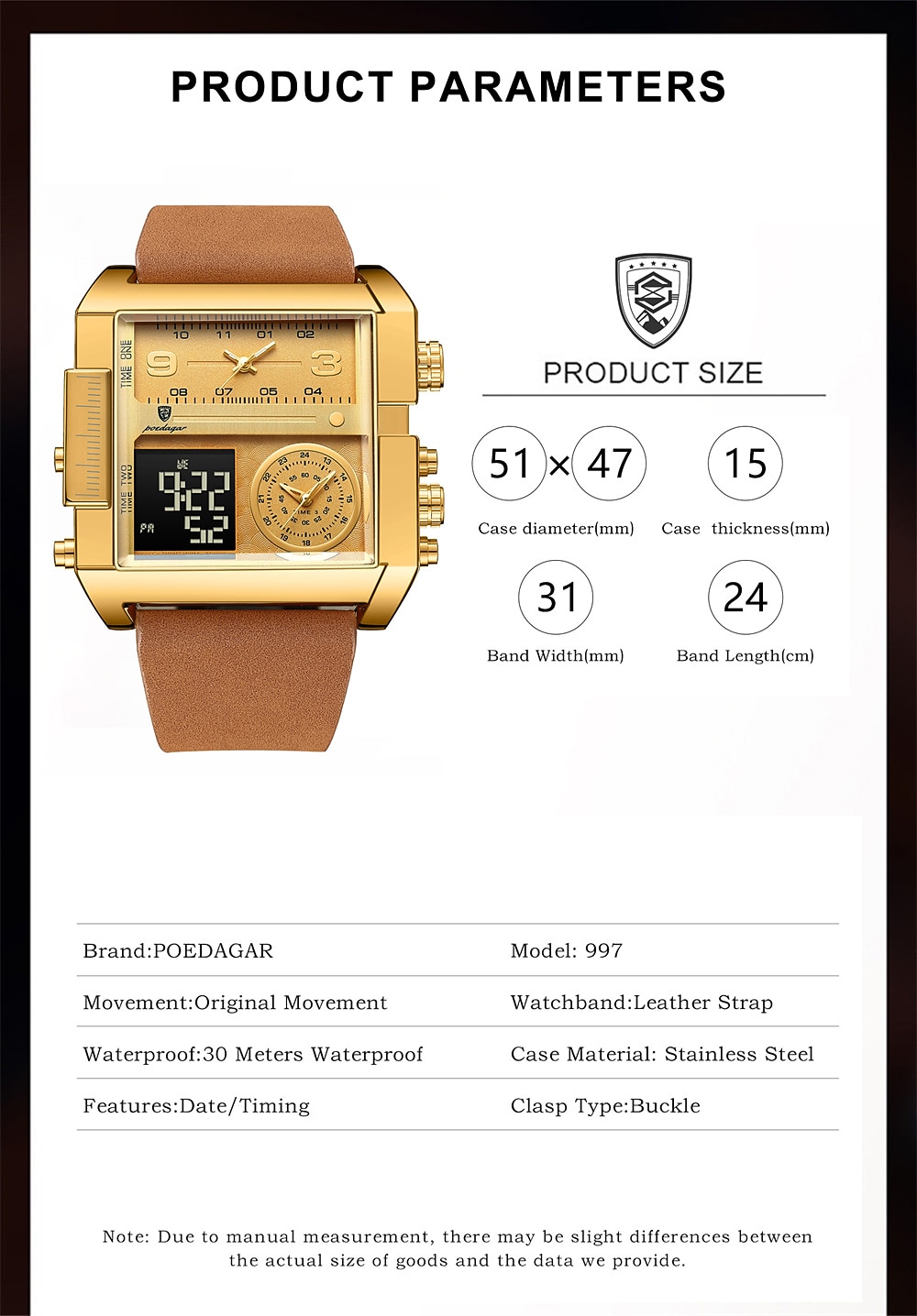 POEDAGAR Luxury Men Quartz Watch Sports Rectangle Waterproof Multifunction Analog Quartz Wristwatch Luminous Calendar Men Watch Digital Men's Watches 2025 - $34.99 –P4