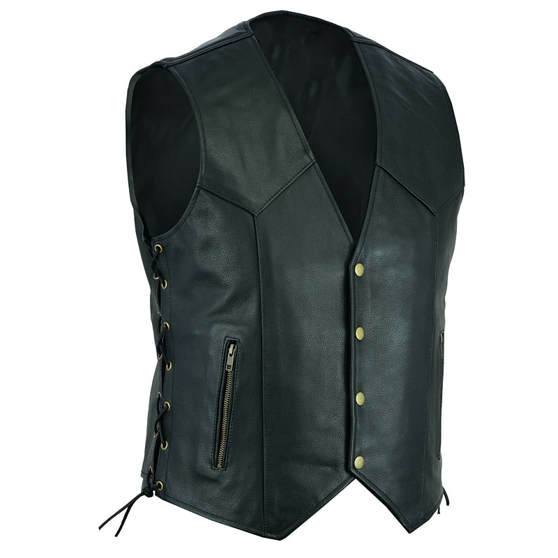 Men's Gilet Leather Vest Vacation Daily Wear Going out Fashion Basic Spring &  Fall Buttons Faux Leather Comfortable Plain Single Breasted V Neck Regular Fit Black Vest 2025 - $39.99 –P1