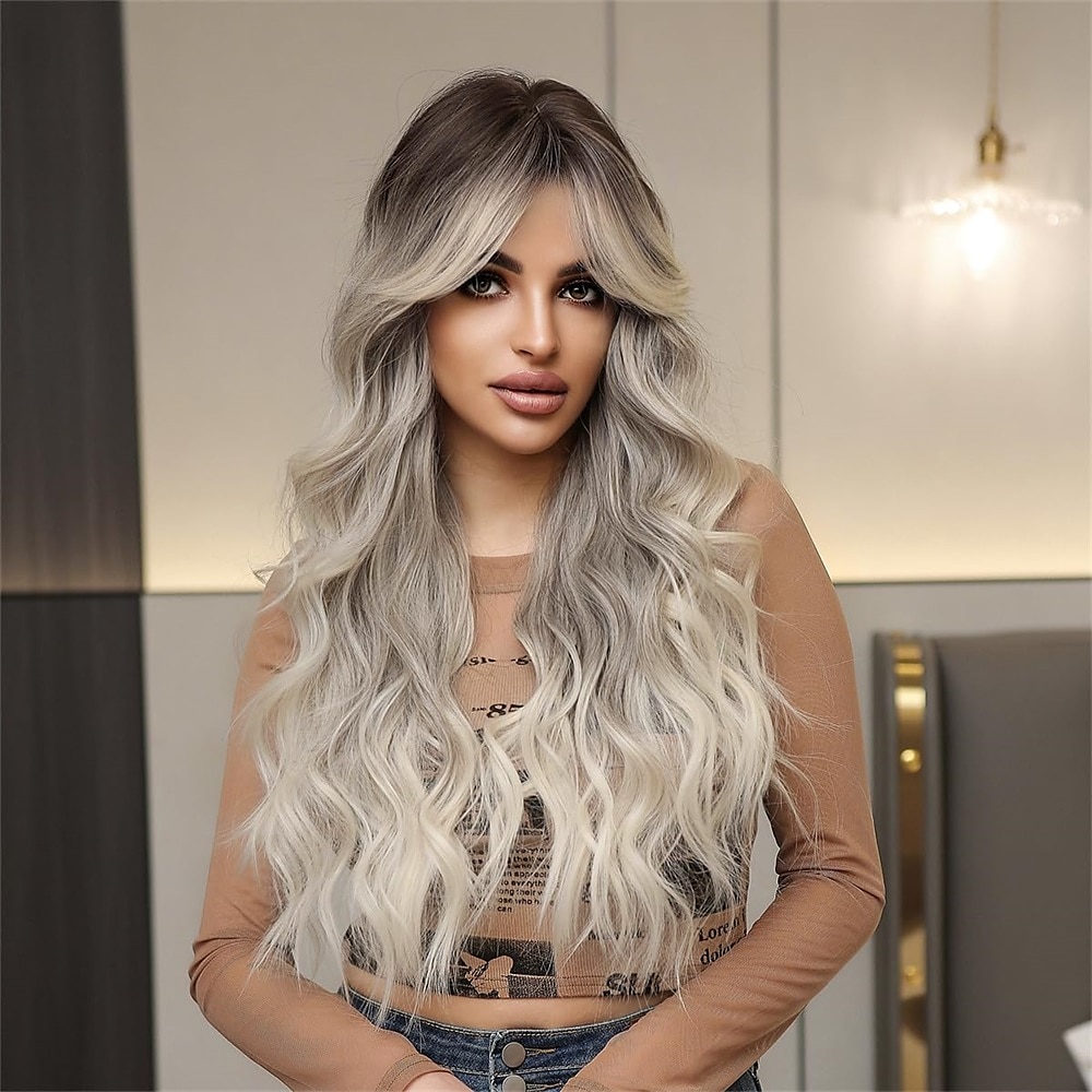 longue perruque rose pâle ondulée pour les femmes frange perruque cheveux synthétiques bouclés aspect naturel fibre résistante à la chaleur pour la fête quotidienne cosplay porter de 2025 ? $27.99 –P3