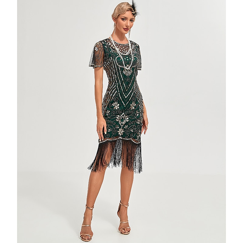 Roaring 20s 1920s Vacation Dress Flapper Dress Dress Masquerade The Great Gatsby Charleston Gentlewoman Sequins Tassel Fringe Women's New Year Masquerade Wedding Party Wedding Guest Adults' Dress 2025 - $51.99 –P10