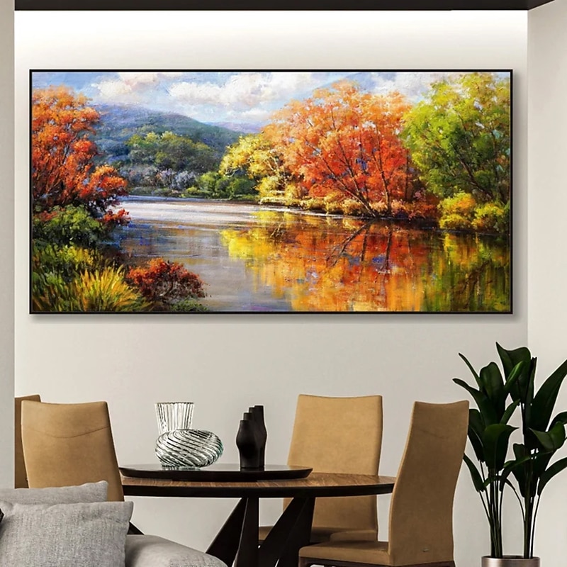 Handgefertigte Ölgemälde auf Leinwand, Wandkunst, Dekoration, Flüsse und Seen spiegeln die natürliche Landschaft für die Inneneinrichtung wider, gerolltes, rahmenloses, ungedehntes Gemälde 2025 - $80.99 –P1