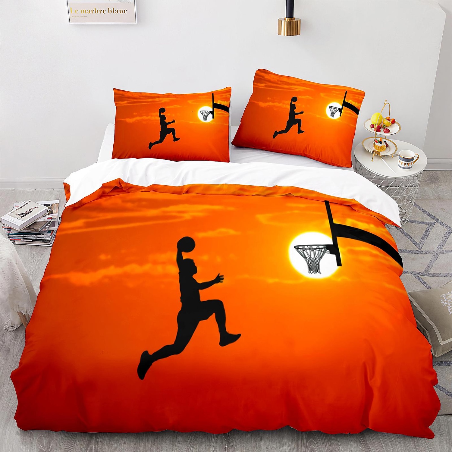 3stk/2stk dynetrekksett med basketballtrykk sengesett dynetrekk med mykt lett mikrofiber 2025 - $50.99 –P4