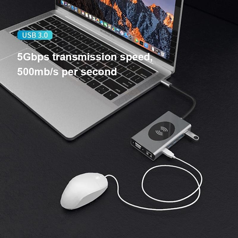 13 IN 1 USB C HUB Adapter with Wireless Charging USB C To HDMI 3.5mm Jack Audio SD TF HDMI VGA RJ45 USB3.0 Docking Station for MacbookPRO 2025 - $68.99 –P3