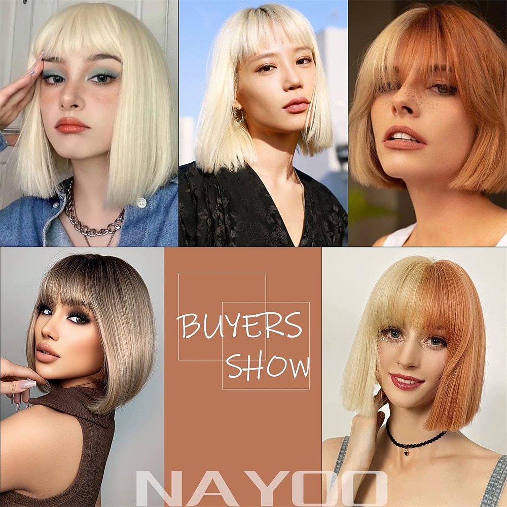 Blonde Bob Wig with Bangs - 12'' Short Blonde Wig for Women Natural Look Color Wigs with Bangs Super Soft and Easy to Wear Straight Bob Wig Synthetic Wig for Daily Halloween 2026 - $22.99 –P12