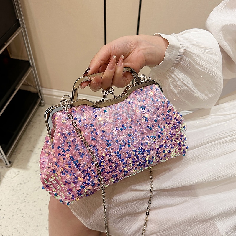 Women's Handbag Evening Bag Clutch Bags Synthetic Party Bridal Shower Wedding Party Sequin Large Capacity Anti-Dust Solid Color White Pink Blue 2025 - $34.99 –P14